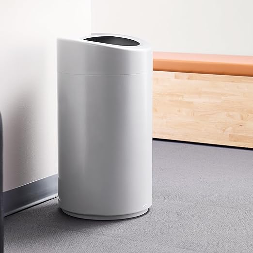 Safco Open Top Trash Can, 14 Gallon Stainless Steel Modern Garbage Can for Indoor Use, Silver