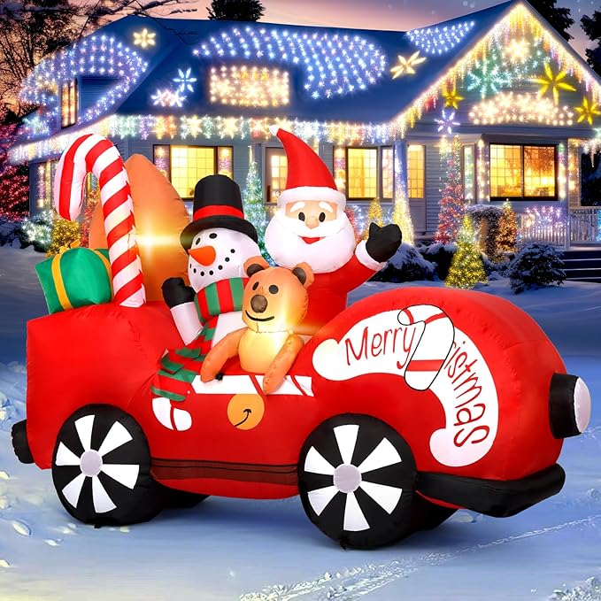 Outdoor Christmas Inflatabes Decoration, 7FT Inflatable Christmas Santa Claus with Snowman and Bear, Outdoor Blow Up Yard Decorations with Built-in LED for Holiday Lawn Yard Garden Decor