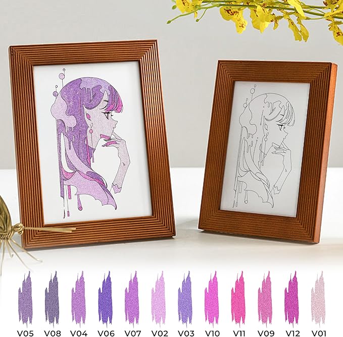 Retractable Glitter Gel Pens, 12 Colors Large Capacity Purple Glitter Metallic Gel Ink Pens, 1 mm Fine Point Smooth Writing Color Pens for Adult Coloring Book Note Taking Aesthetic Art Supplies