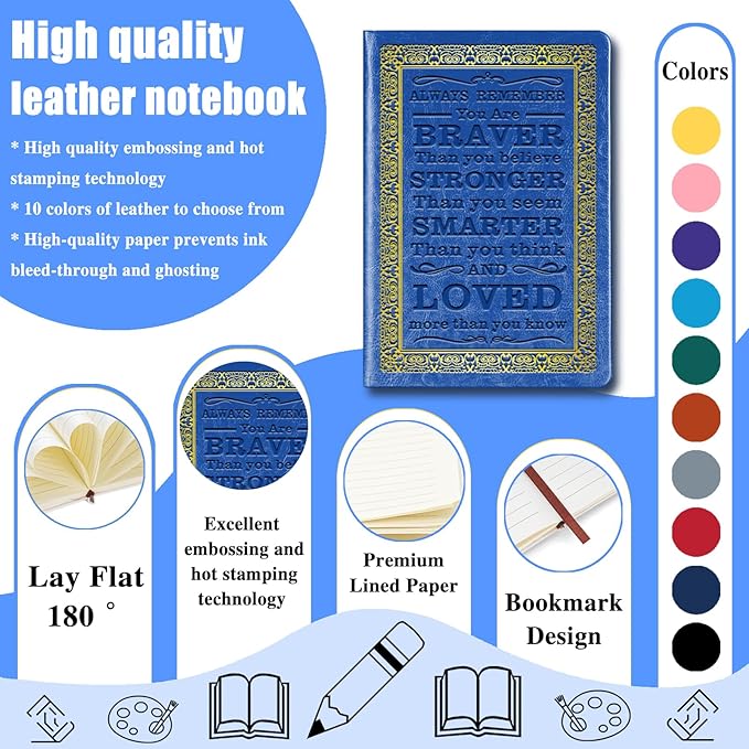 Dark Blue A5 Lined Leather Journal Notebook,Inspirational Leather Journal Notebook for Men Women,200 Pages 100 Gsm Thick Ruled Paper Daily Diary for School,Travel,Business,Work (Dark Blue)