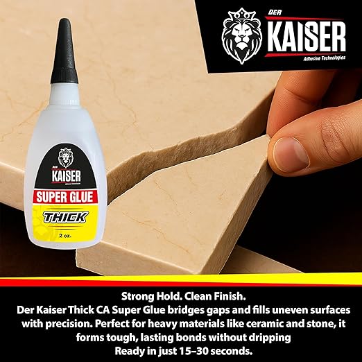 Thick Cyanoacrylate (CA) Super Glue – 2 Pack (2 x 2 oz Bottles) – Heavy-Duty Adhesive for Woodworking, Marble, and Repair Projects