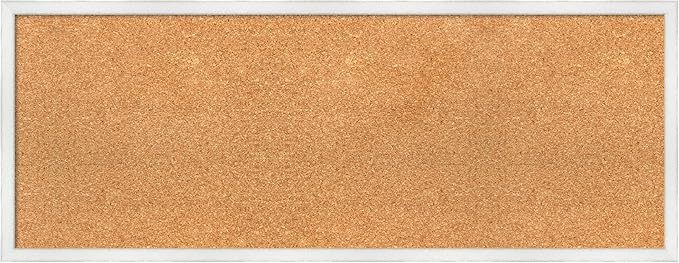 Amanti Art Natural Cork Board for Wall, 15x39 Vision Board with White Frame, Medium Corkboard Office Decor for Home Organization, Country Rustic Corkboard Pinboard to Display Items for Home