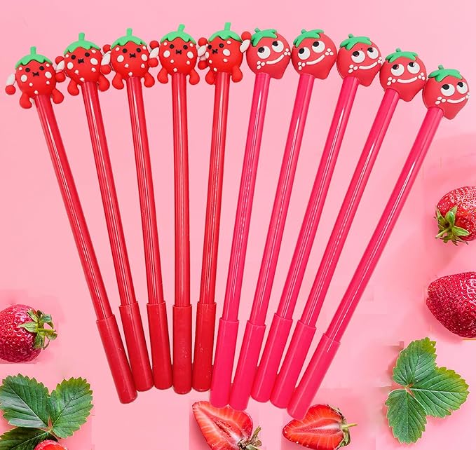 30 Pcs Cute Strawberry Gel Ink Pens Fun Kawaii Pens Fruit Writing Pens 0.5 mm Black Ink Cool Novelty Fun Pens for Office Home School Supplies Strawberry Party Favors (Cute Strawberry)