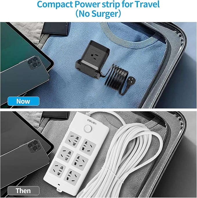 Power Strip with USB, FDTEK Flat Plug Extension Cord with 4 AC and 3 USB, 5 FT Power Cord Desktop Charging Station, Overload Protection, Compact Portable for Travel Home Office Cruise Ship - Black