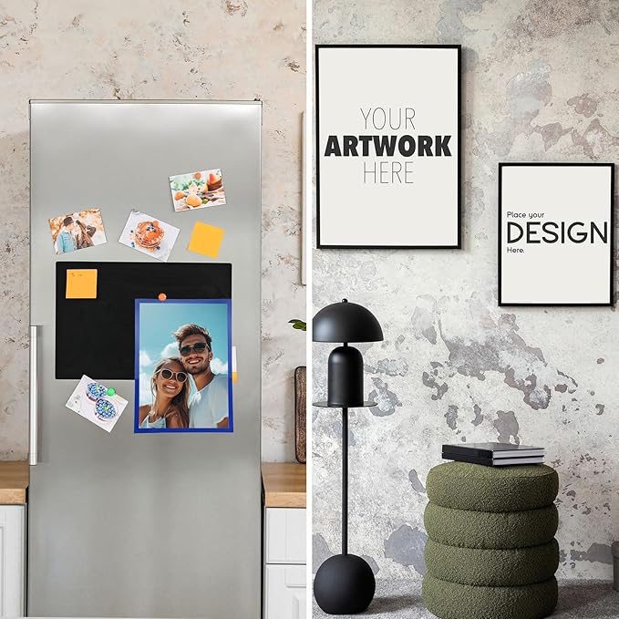 uxcell 2 Pcs Magnetic Sign Holder, 11.7" x 16.5" Self-Adhesive Magnetic Wall Signs Holder Magnetic Picture Frame Document Holder for Home Office Wall Window Displays, Dark Blue