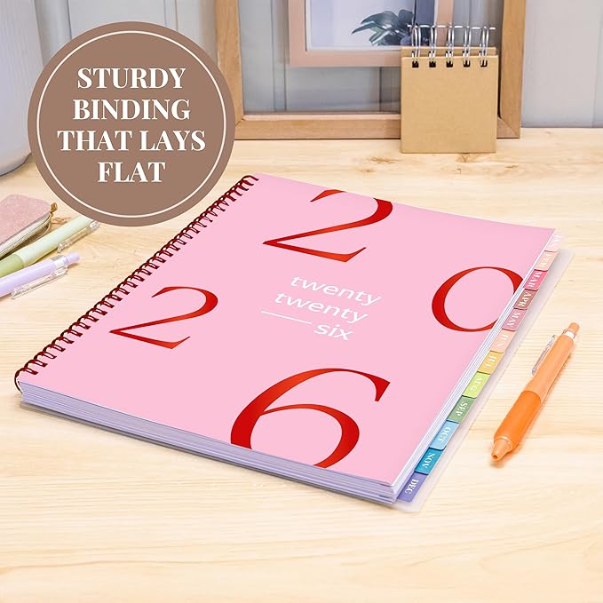 Rileys 2026 Planner, Agenda Planner With Weekly And Monthly View, Daily Agenda Book And Yearly Planners Calendar Book, Spiral Bound With Tabs, Notes, Goals And Holidays (Float, Pink, 8.5 x 11 in)