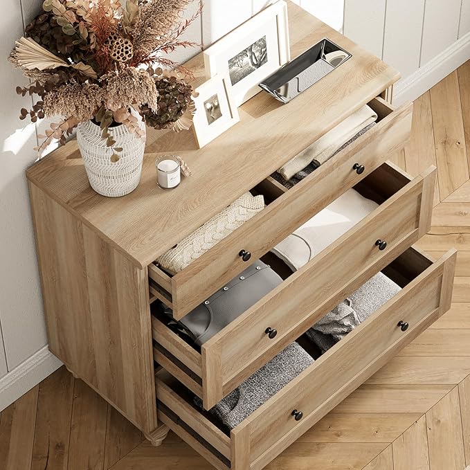 WAMPAT 3 Tier Bookshelf with 3 Drawers, 72" Tall Bookcase Large Farmhouse Display Book Case Shelf with 3-Tier Open Book Shelfs，Library Wood Bookshelves for Living Room,Kitchen, Oak