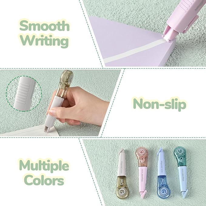 Temiary 12Pcs Correction Tape Pens, Aesthetic White Tape for Instant Correction, Easy to Use, Pen Shaped Applicator for Office School Supplies, 1/5 Inch x 236 Inches (Multicolor)