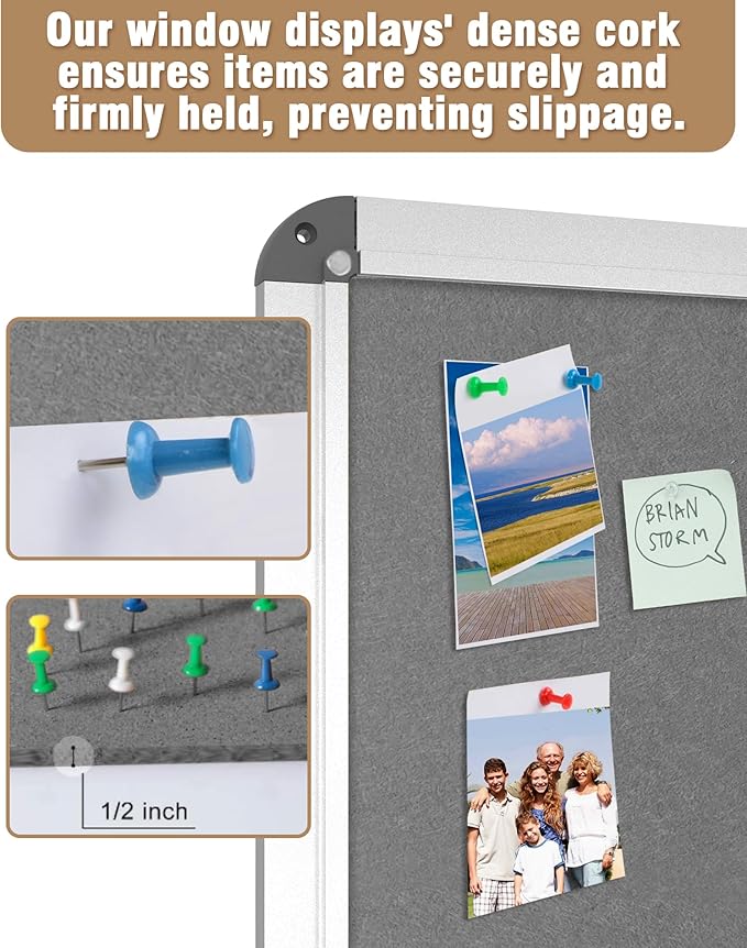 38"x38" Enclosed Bulletin Board, Lockable Weather-Resistant Aluminum Cork Noticeboard for School & Office, Silver Frame w/Grey Flet