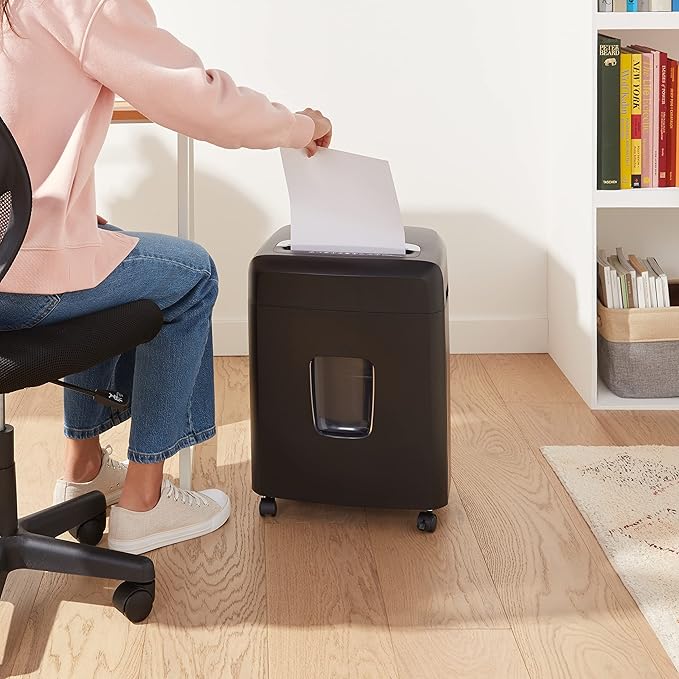 Amazon Basics 12 Sheet (new model) Micro Cut Paper and Credit Card CD Shredder With 6 Gallon Bin, Black