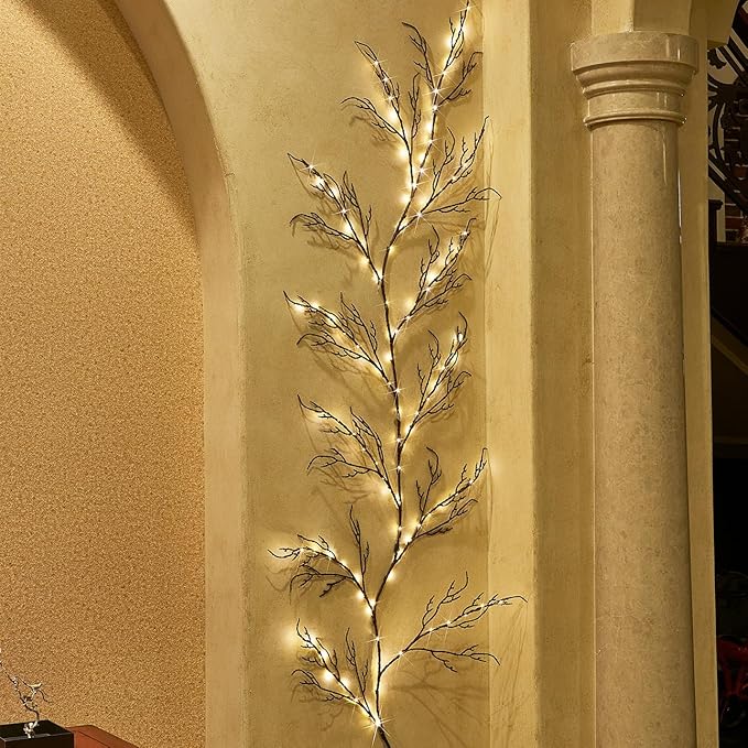 Hairui Lighted Brown Garland 6FT 120 LED Fairy Lights Plug in, Twig Vine with Lights for Christmas Fireplace Mantle Table Decoration Indoor Outdoor