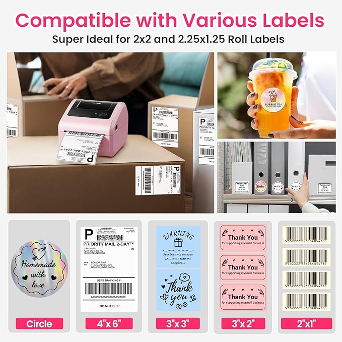 Bluetooth Thermal Label Printer 4x6 - D450BT Shipping Label Printer for Small Business, Shipping Packages, Office, Home, Compatible with Ebay, USPS, Shopify, Amazon