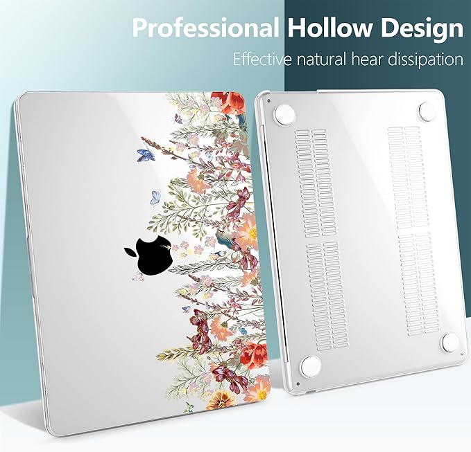 DONGKE Compatible with M4 MacBook Air 15 inch Case 2025 2024 2023 A3241 A3114 A2941 M3 M2 Liquid Retina Display Touch ID, Plastic Hard Case & Keyboard Skin & Screen Protector - Floral Illustration