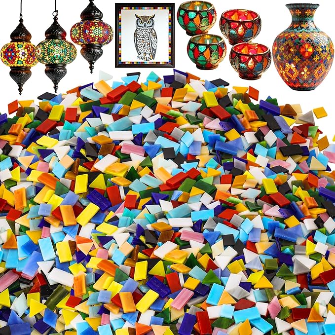 3200 Pcs Mosaic Tiles, Glass Mosaic Tiles for Crafts Bulk, Assorted Color Stained Mosaic Glass Pieces, Mosaic Supplies for Home Decoration, Art Crafts, DIY Projects, Opaque