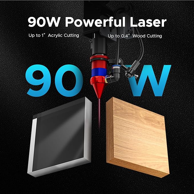 OMTech 90W CO2 Laser Engraver with Water Chiller, 28"x20" Cutting & Engraving Machine with Air Assist, 4-Way Pass, Caster Wheels, RDWorks, for Wood, Glass, Acrylic & More