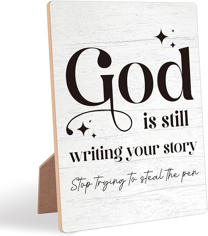 God Is Still Writing Your Story Wooden Sign with Stand, Bible Verses Decor, Christian Home Decor, Desk Signs for Office, Christian Gifts, Coworker Gifts, Encouragement Gifts for Women Men Friend,9