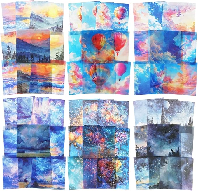 Sky-Themed Scrapbook Paper Set, 120PCS Dual-Material Ephemera for Junk Journaling, Scrapbooking, DIY Crafts, and Art Supplies