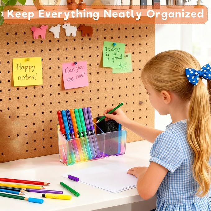 Magnetic Dry Erase Marker Holder - Non-Slip Acrylic Pen Organizer with Powerful Magnets for Whiteboard, Refrigerator, Office Desk, Classroom Supplies & Home Organization-colorful