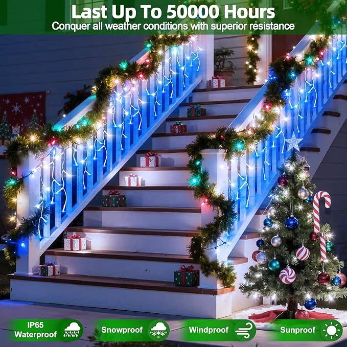 1332 LED Christmas Lights with 296 Drops,132ft 12 Modes Hanging ice String Lights with Timer & Dimmable & Waterproof, Plug-in Fairy Lights for Holiday Wedding Party Christmas Decor Blue & CoolWhite