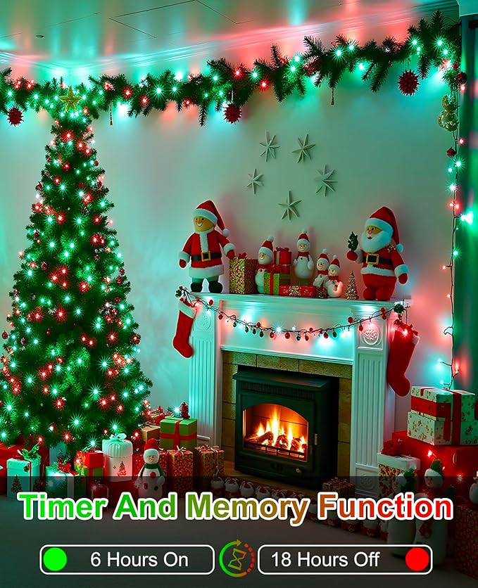 157FT 480 LED Christmas Lights Outdoor, Plug in Christmas Tree Lights Waterproof, 8 Modes Green Wire Twinkle String Light for Indoor Room House Patio Tree Holiday Decorations, Red Green