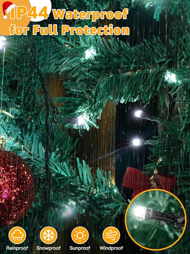 1000 LED 328 FT Outdoor String Lights with Remote and Timer, Dimmable with 8 Modes, Waterproof, Cool White Fairy Lights for Christmas Tree & Holiday Decor