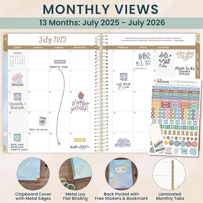 bloom daily planners HARDCOVER Planner 2025-2026 (8.5" x 11") Academic Year (July 2025 - July 2026) - Task Goal Organizer - Monthly & Weekly Inspirational Agenda Book - Iridescent Opal