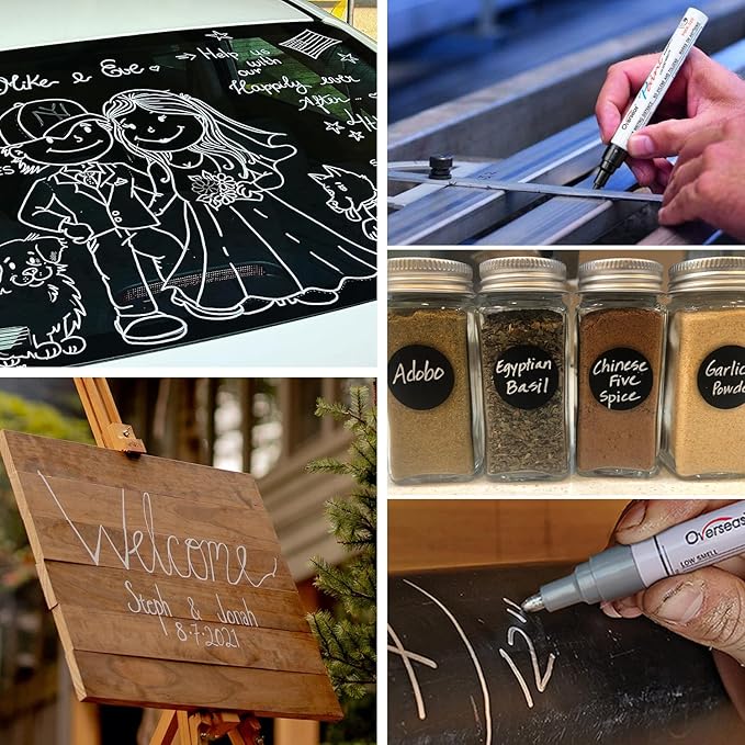 Overseas Silver Paint Pens Permanent Markers 24 Pcs, Oil Based Paint Markers Set, Quick Drying, Waterproof, Medium Tip Marker Pens for Metal, Rock, Wood, Plastic, Canvas, Glass, Stone, Rubber, Paper