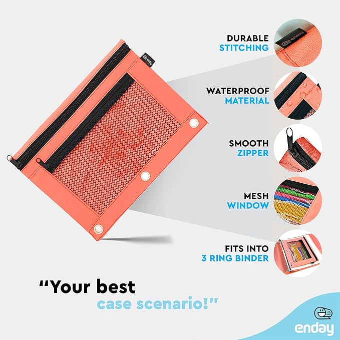 Enday Red Pencil Pouch For 3 Ring Binder, Zippered Binder Pencil Pouches, 3 Ring Pencil Pouch for Binder, Pencil Case for Binder, Large Pencil Bags for School, Home, and Office