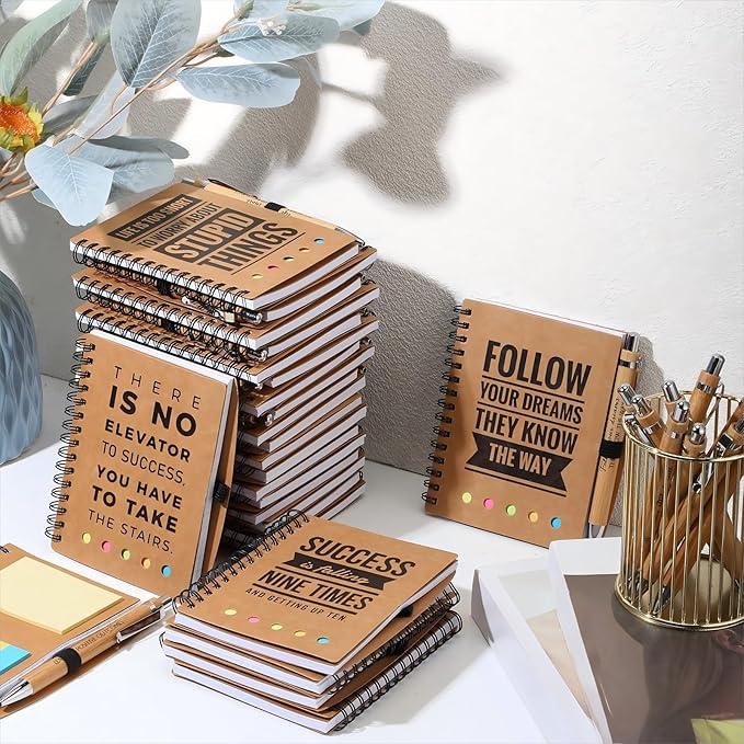 Yeaqee 30 Set Inspirational Spiral Notebook Bulk with Motivational Bamboo Ballpoint Pens Sticky Notepad Employee Appreciation Gifts for Teacher Staff Team Nurse Housekeeping Week Medical Assistant