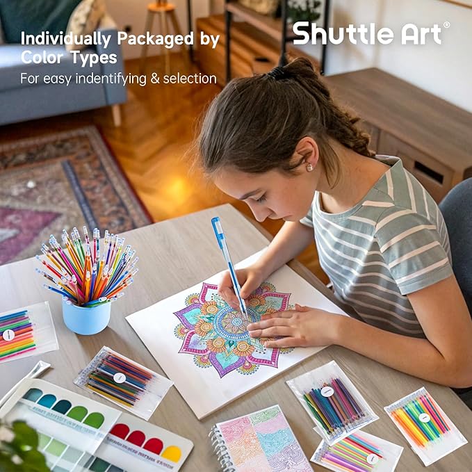 Gel Pen Refills, Shuttle Art 180 Colors (No Duplicates) Gel Pen Refills, 7 Color Types for Kids Adults Coloring Books Drawing Doodling Crafts Scrapbooking Journaling