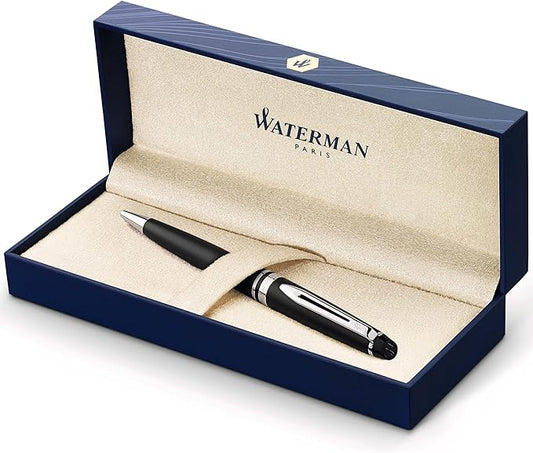 Waterman Expert Ballpoint Pen, Matte Black CT, Medium Nib, Blue Ink