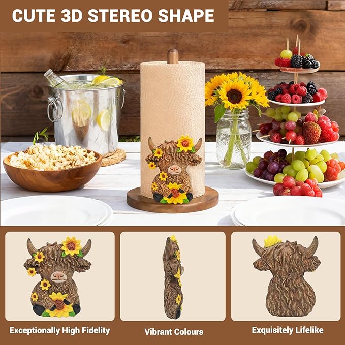 Highland Cow Kitchen & Bathroom Decor, Gifts for Women, 3D Kitchen Countertop Decor, Cute Paper Towel Holder for Home Indoor Table Accessories, Housewarming Gift