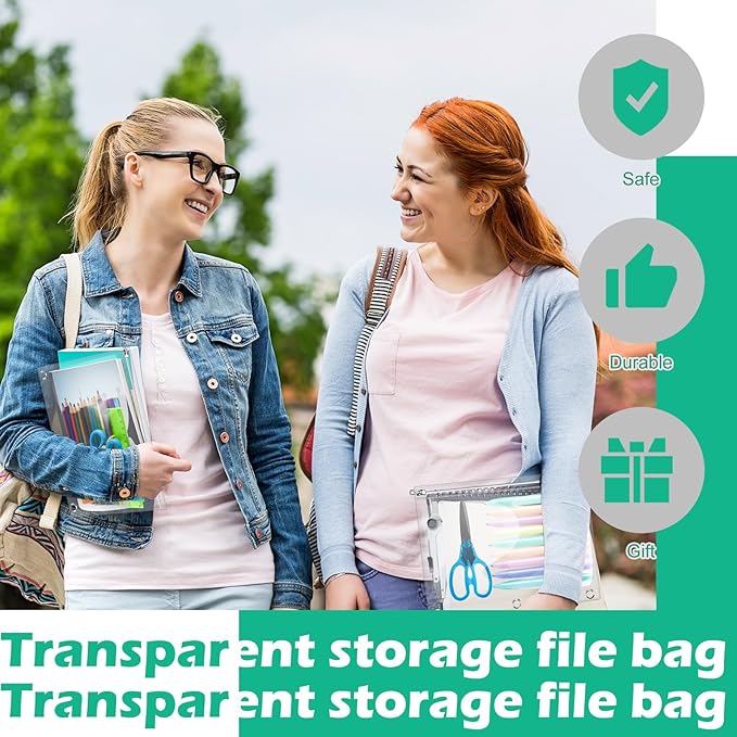 Lincia 24 Pack Clear Pencil Pouch for 3 Ring Binder Pencil Case with Metal Zipper 3 Ring Binder Pocket Inserts Bag 10 x 7'' Visible Cash Envelope with Re-enforced Grommet for College Office Supplies