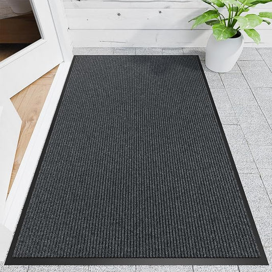 Front Door Mat, 4' x 6' Heavy Duty Indoor Outdoor Door Mat for Entryway, Commercial Door Mats Entrance, Low Profile Welcome Mats Non-Slip, Durable Rubber Backing Entry Mat for Patio, Home