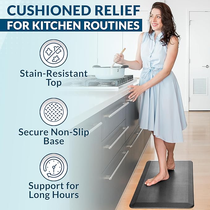 ComfiLife Anti Fatigue Floor Mat – 3/4 Inch Thick Kitchen Mats for Floor, Standing Desk Mat, Kitchen Rug – Comfort at Home, Office – Durable – Stain Resistant – Non-Slip Bottom (20" x 39", Charcoal)
