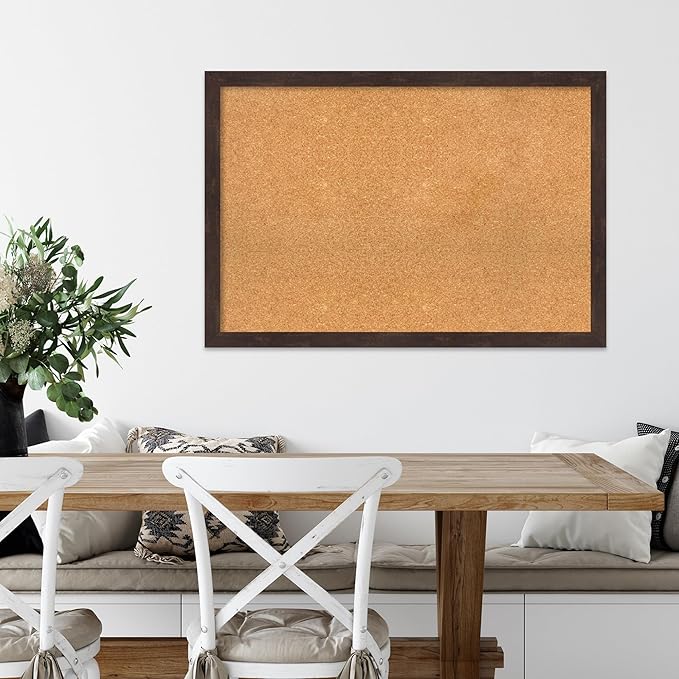 Amanti Art Natural Cork Board for Wall, 27x39 Vision Board with Brown Wood Frame, Large Corkboard Office Decor for Home Organization, Rustic Farmhouse Corkboard Pinboard to display items for home