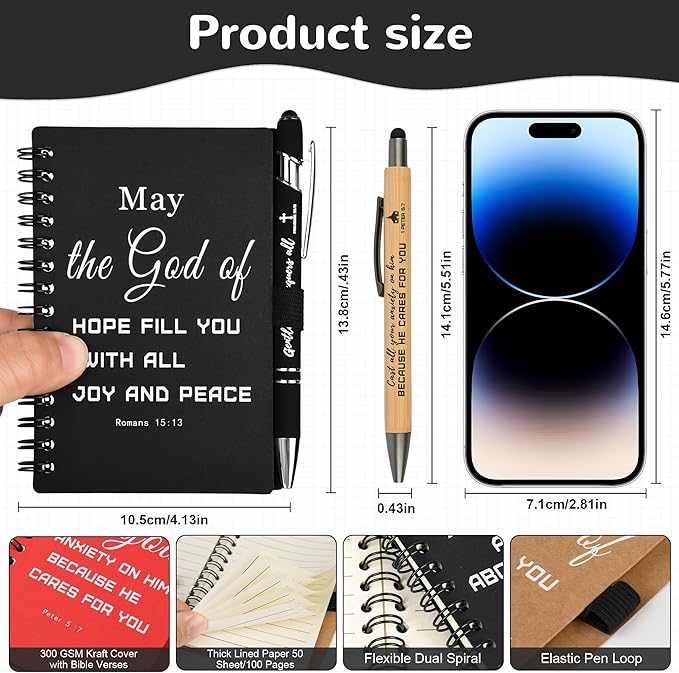 INSADA Christian Prayer Journal Spiral Notebooks Bulk with Pens - Small Notepads (4.13”x5.43”) - Christmas Gifts for Women men,Church Members & Bible Study Groups (30 sets multicolor)