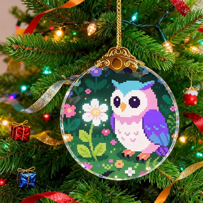 Purple Christmas Ornaments, Purple Floral & Star Decorative Hanging Ornament for 2025 Christmas Tree Decor Glass Christma Ornament 2.75"