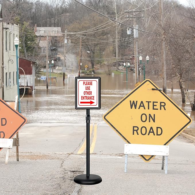 Poster Stand Holder Adjustable Pedestal Floor Standing Sign Holder Vertical and Horizontal View Sign Display, Aluminum Snap Open Frame with Safety Corner (2P-Black-8.5x11)