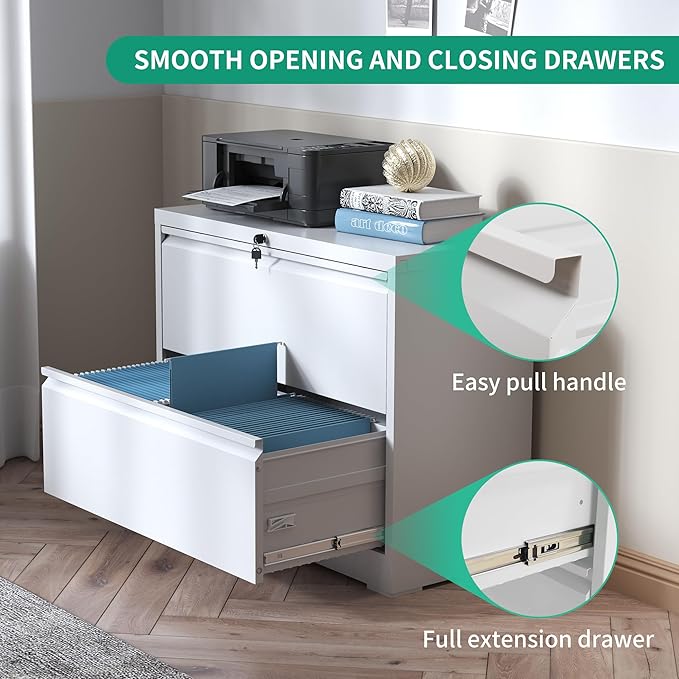2 Drawer Lateral File Cabinets Office Metal Filing Cabinet Steel Storage Cabinet with Lock Wide Horizontal Filing Cabinets for Hanging Files Legal/Letter/A4 Size Assembly Required