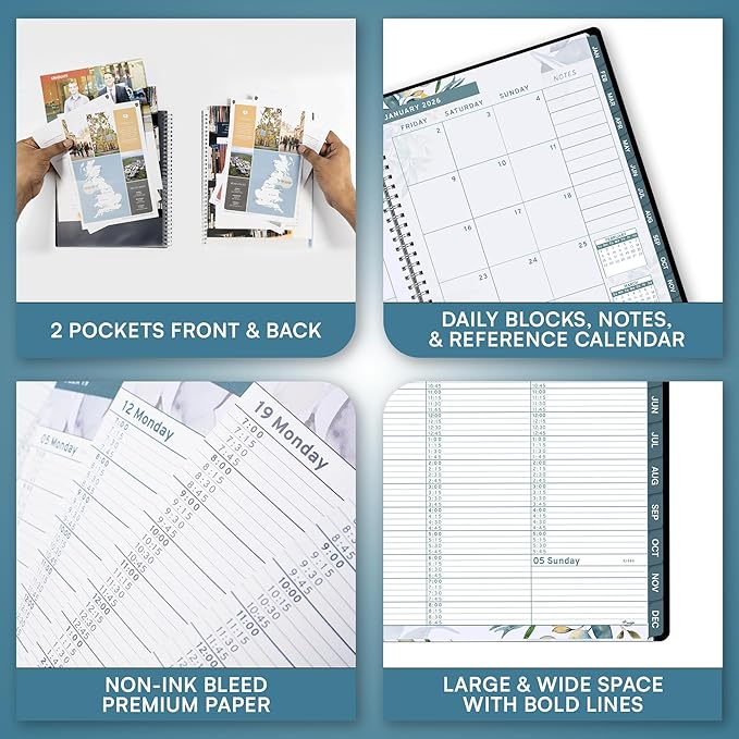 Ensight 2026 Appointment Book and Planner 8.5" x 11" Large Hourly Weekly Daily Schedule Planner with Tabs, 15 Minute Time Slots, Floral Calendar Organizer Jan 2026 – Dec 2026 Appointment Book - Floral