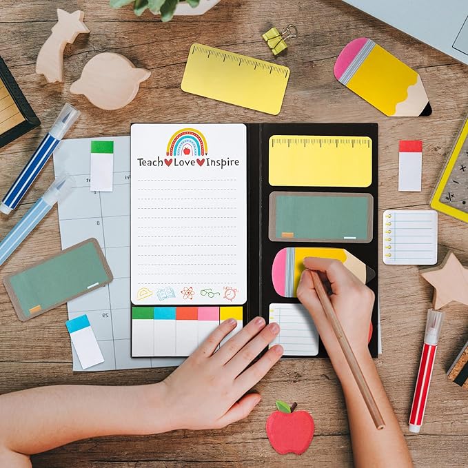 Xqumoi Teaching is A Work of Heart Sticky Notes Set 550 Sheets Pencil Apple Shape Self-Stick Note Pads Teacher Appreciation Gift Writing Memo Pads Page Marker Back to School Office Supplies (Black)