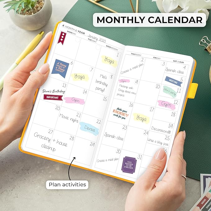 Clever Fox Pocket Planner Weekly – Undated Monthly Goal Planner and Calendar, Mini Planner Perfect for Purse, 3.7x6.7" (Amber Yellow)