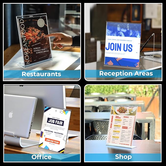 Acrylic Sign Holder 8.5x11 Inches 5 Pack, L Shape Clear Plastic Display Stand, Table Sign Holder Menu Flyer Paper Sign Holders 8.5x11 for Restaurants, School, Office, Store