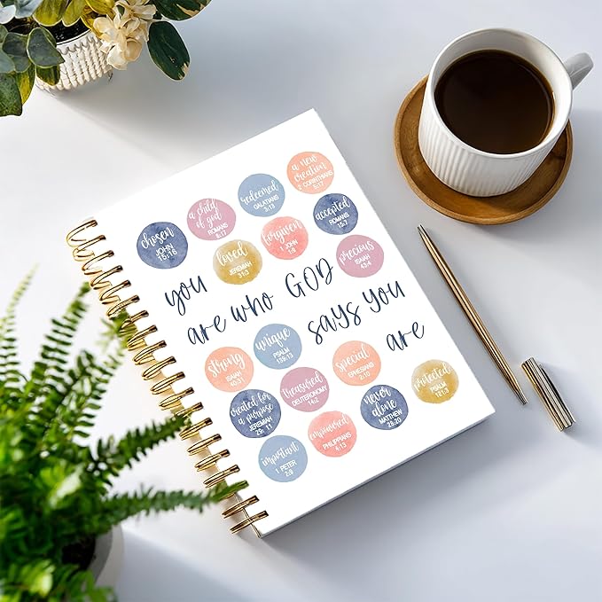 Bible Notebook, A5 Spiral Christian Journal Bible Verse-God Says You Are, Inspirational Notebooks for Women, Bible Study, Gift for Birthday Christmas, Office Supplies (Light blue)