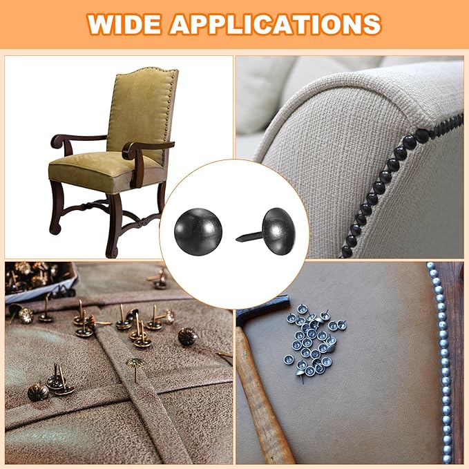 uxcell Upholstery Tacks Nail Pins Furniture, 150Pcs 9x13mm Thumb Tack Pins Assortment Kit Carbon Steel for Home Sofa DIY Decorative Nail Heads Nails, Black