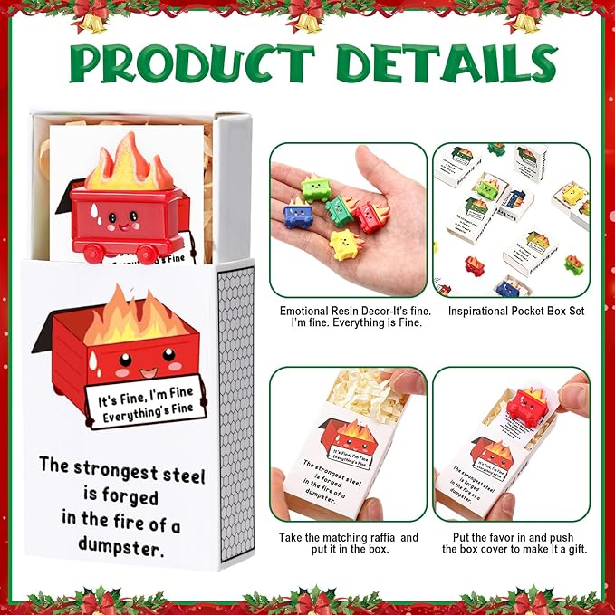 Realspring 35 Sets Dumpster Ornament Desk Accessories Emotional Support Resin Dumpster with Inspirational Cards Funny Employee Appreciation Gifts for Halloween Team Office Coworker Teacher (Colorful)