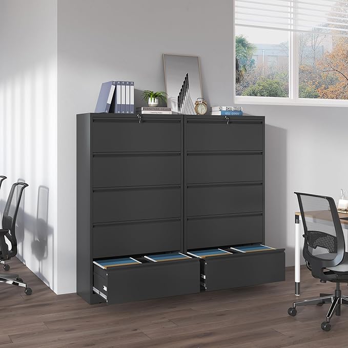 Lateral File Cabinets 5 Drawer with Lock,Metal Lateral Filing Cabinet for Home Office,Wide Steel Storage Cabinet Commercial Drawer for Legal/Letter/A4 Size Files Assembly Required