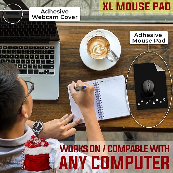 Mouse Pad Adhesive Bottom - Peel and Sticks to Any Surface - Travel Large Size - Portable (XL - Dog PAW Black)