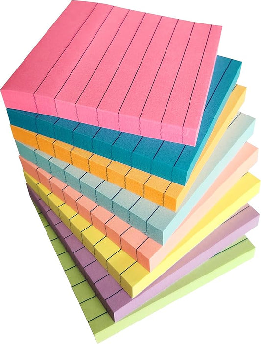 Lined Sticky Notes 3x3 Inches(8 Pads/Total 648 Sheets), 8 Bright Colors Sticky Notes with Lines, Ruled Post Stickies, Colorful Super Sticking Power Memo Pads, for Office, Home